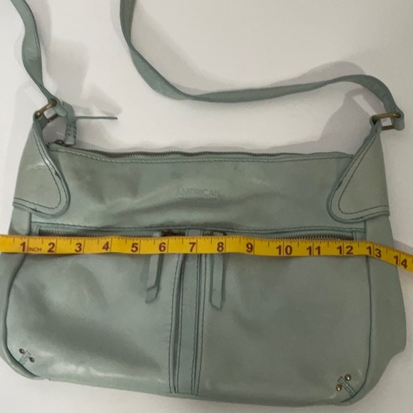 American Leather Company Leather Hanover Mint Green Two Front Zip Pockets Bag - Picture 16 of 16